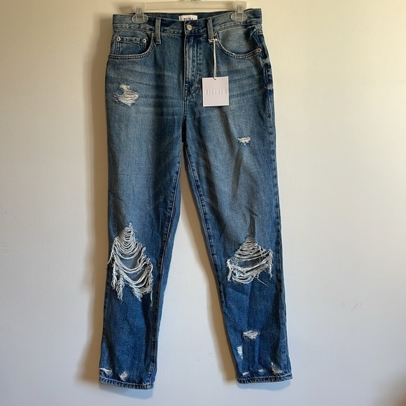NWT Pistola Distressed Jeans Presley High Roller 28 Blue Denim Straight Fray - Picture 1 of 15